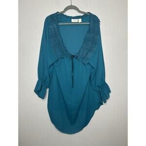Vintage Victoria’s Secret Gold Label Teal Sleep Gown Lace Crochet Lace Collar S